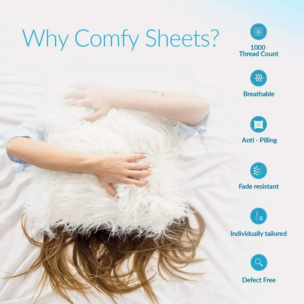 COMFY SHEETS 100% Egyptian Cotton 4-Piece Sheet Set 1000TC (Light Blue, King)